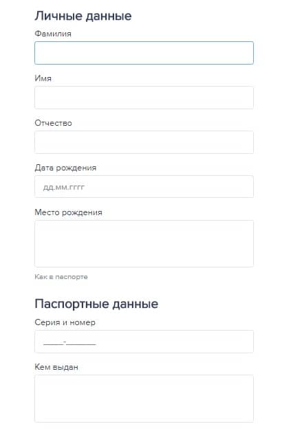 Ввод паспортных данных в анкету