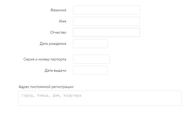 Форма в анкете для паспортных данных Форма в анкете для паспортных данных