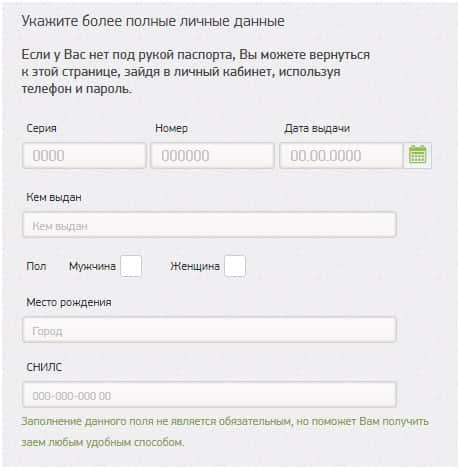 Заполнение паспортных данных