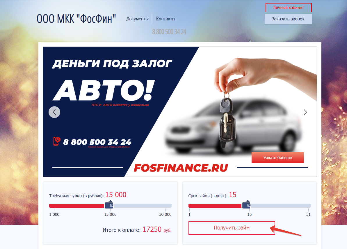 ООО МКК «Фосфин». Заявка на получение займа. 