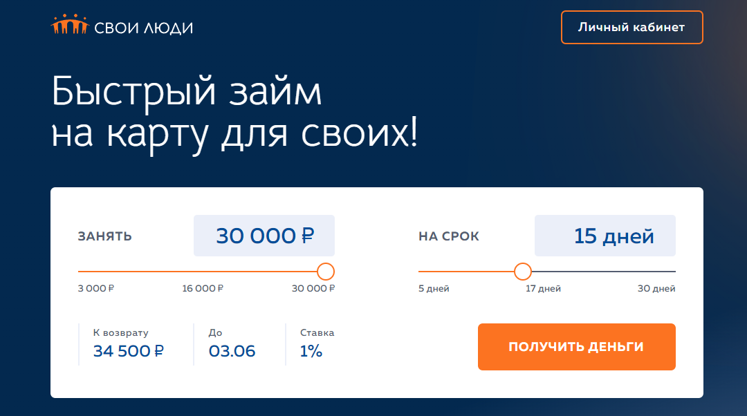 Онлайн заявка на займ в "Свои люди"