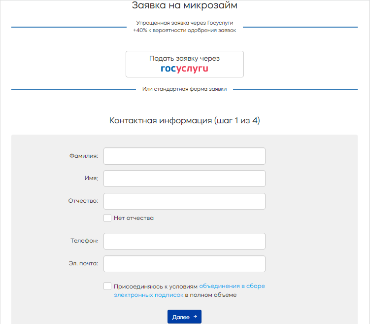 Контактные данные при подаче заявки Главфинанс